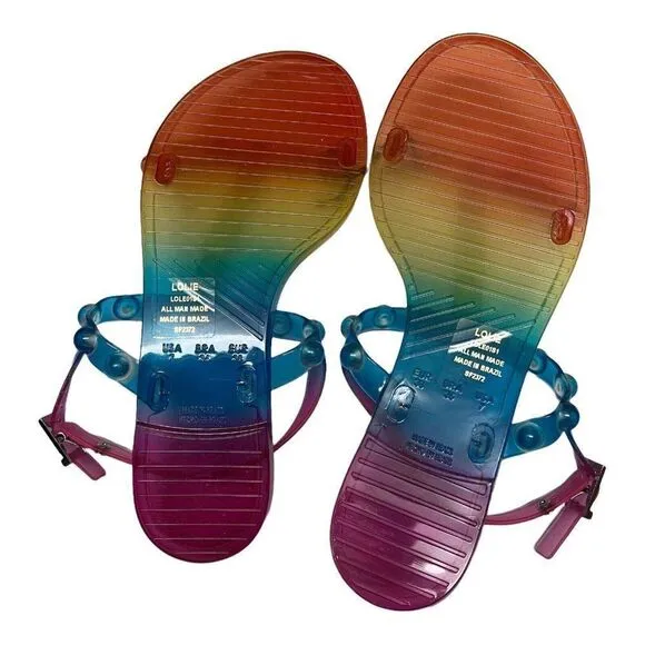Steve Madden Rainbow Lolie Jelly Sandal Strap Open Toe Stud Y2K Flats