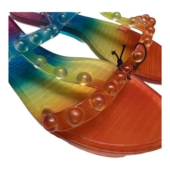 Steve Madden Rainbow Lolie Jelly Sandal Strap Open Toe Stud Y2K Flats
