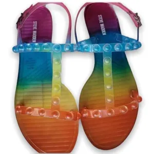 Steve Madden Rainbow Lolie Jelly Sandal Strap Open Toe Stud Y2K Flats