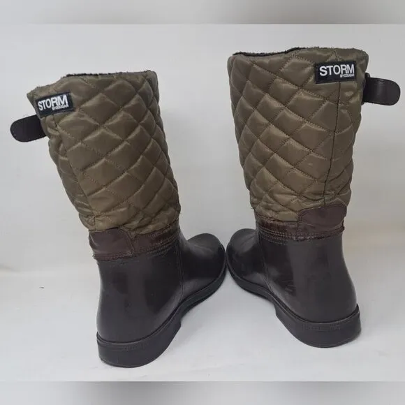 Storm By Cougar Women's Sassy Rain Boots Boot Olive Quilted Buckle  Size 9 US