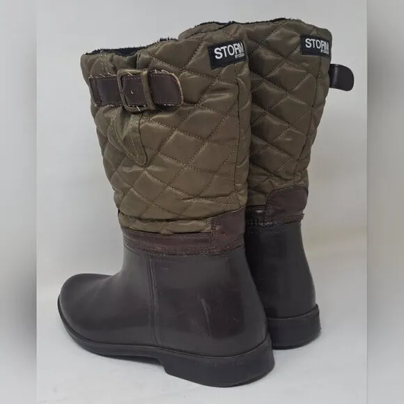 Storm By Cougar Women's Sassy Rain Boots Boot Olive Quilted Buckle  Size 9 US