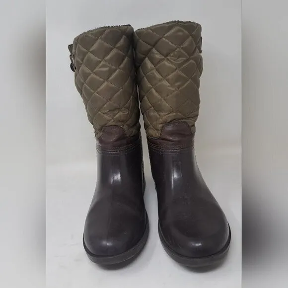 Storm By Cougar Women's Sassy Rain Boots Boot Olive Quilted Buckle  Size 9 US