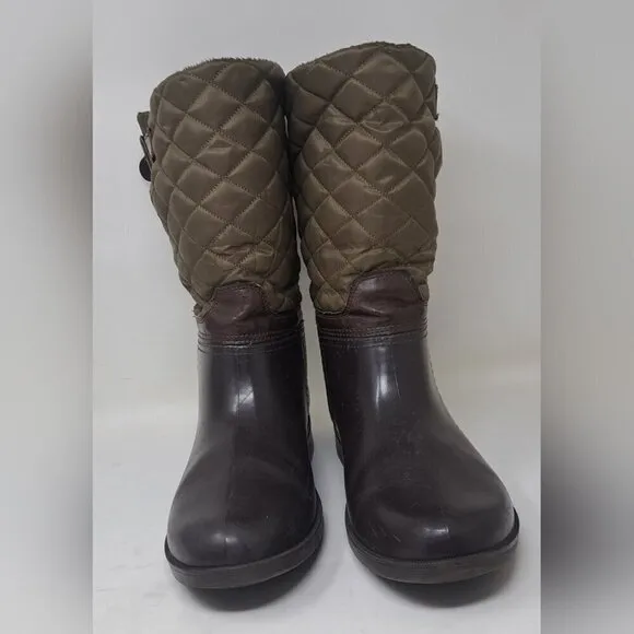Storm By Cougar Women's Sassy Rain Boots Boot Olive Quilted Buckle  Size 9 US