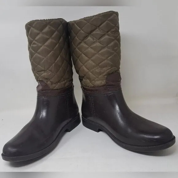 Storm By Cougar Women's Sassy Rain Boots Boot Olive Quilted Buckle  Size 9 US