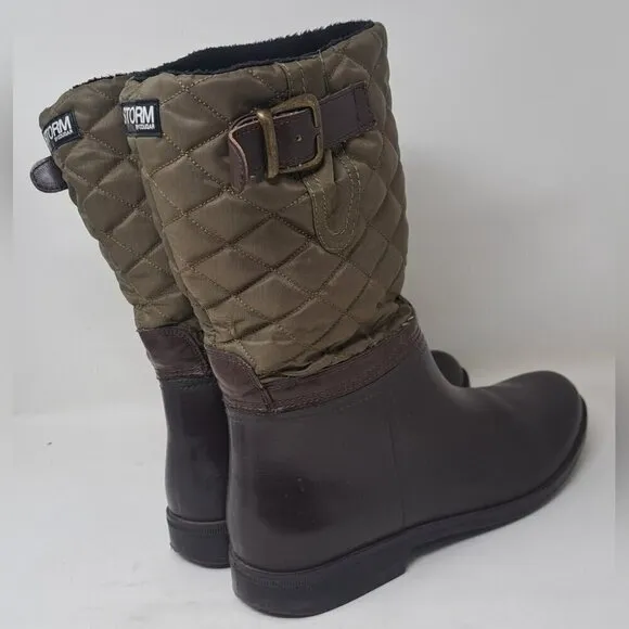 Storm By Cougar Women's Sassy Rain Boots Boot Olive Quilted Buckle  Size 9 US