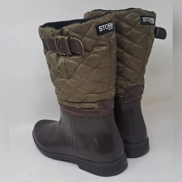 Storm By Cougar Women's Sassy Rain Boots Boot Olive Quilted Buckle  Size 9 US