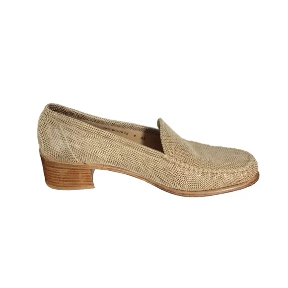 Stuart Weitzman Brown &amp; Sand Leather Loafers Size 9