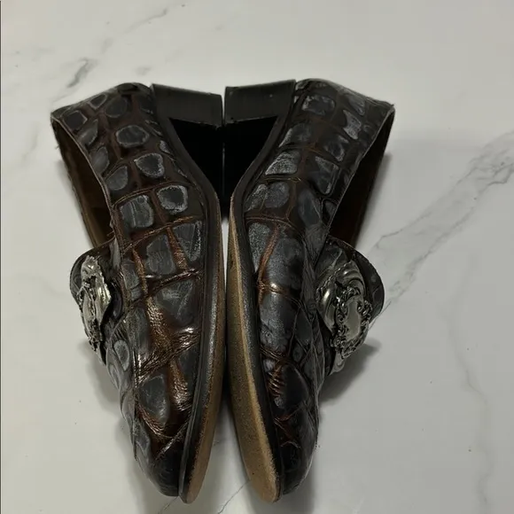 Stuart Weitzman Brown Loafers with Silver Accent