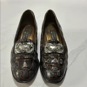 Stuart Weitzman Brown Loafers with Silver Accent