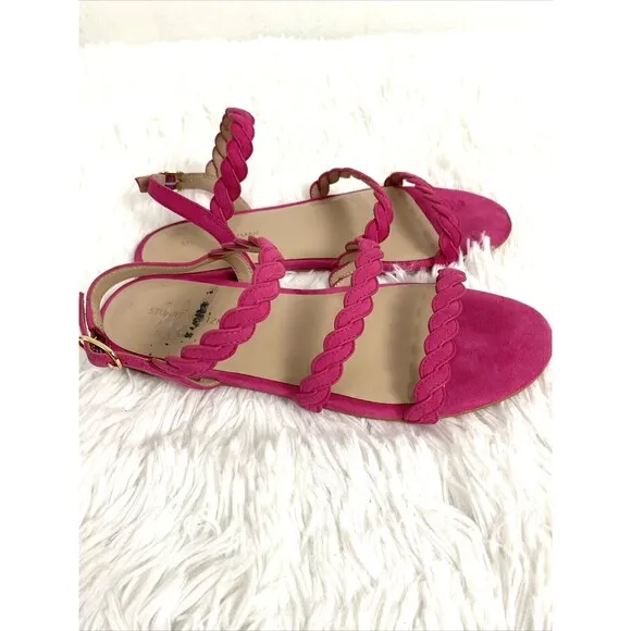 Stuart Weitzman Flats Sandals Size 6.5 Fuchsia Hot Pink Buckle Strap Suede