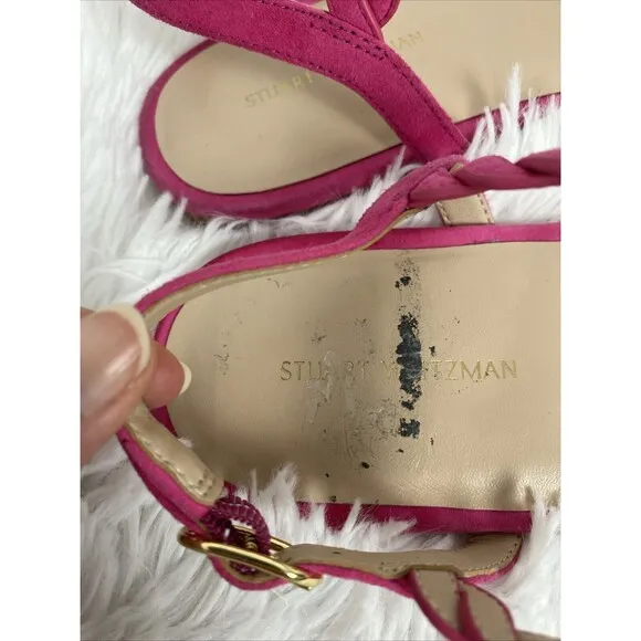 Stuart Weitzman Flats Sandals Size 6.5 Fuchsia Hot Pink Buckle Strap Suede