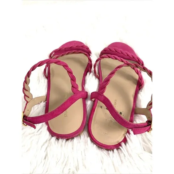 Stuart Weitzman Flats Sandals Size 6.5 Fuchsia Hot Pink Buckle Strap Suede
