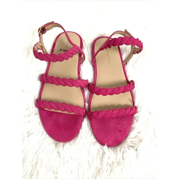 Stuart Weitzman Flats Sandals Size 6.5 Fuchsia Hot Pink Buckle Strap Suede