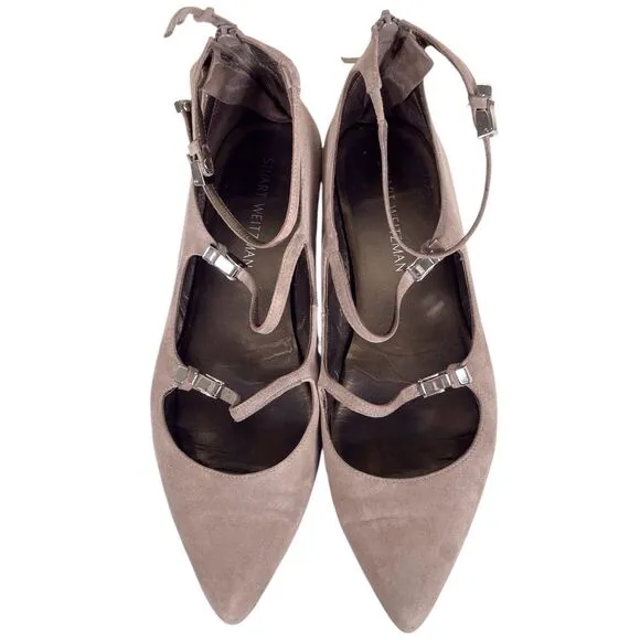 STUART WEITZMAN Flippy Suede Leather Multi-Strap Flats Size 10 Mary Jane Beige