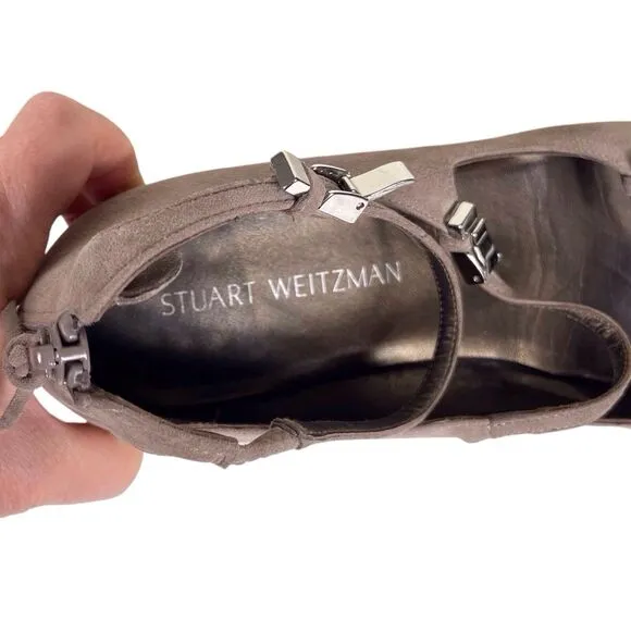 STUART WEITZMAN Flippy Suede Leather Multi-Strap Flats Size 10 Mary Jane Beige