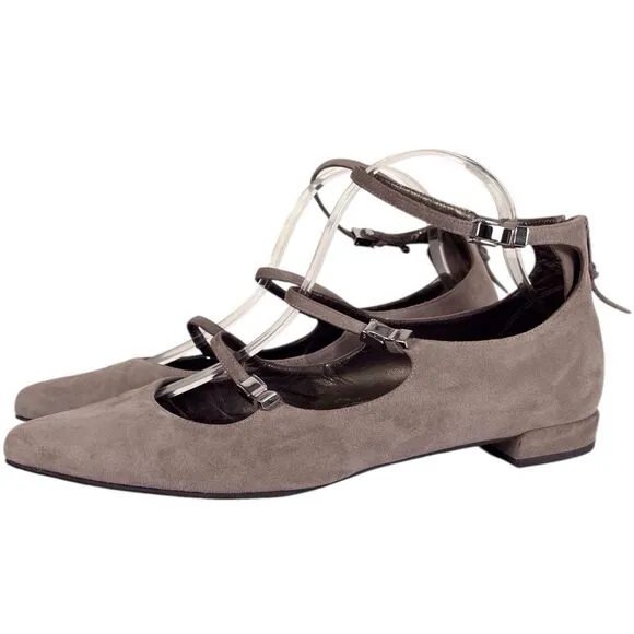 STUART WEITZMAN Flippy Suede Leather Multi-Strap Flats Size 10 Mary Jane Beige