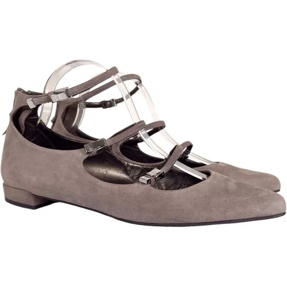 STUART WEITZMAN Flippy Suede Leather Multi-Strap Flats Size 10 Mary Jane Beige