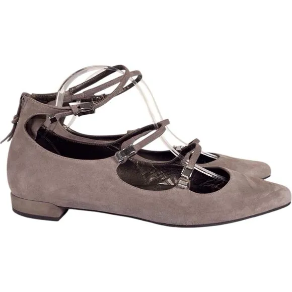 STUART WEITZMAN Flippy Suede Leather Multi-Strap Flats Size 10 Mary Jane Beige