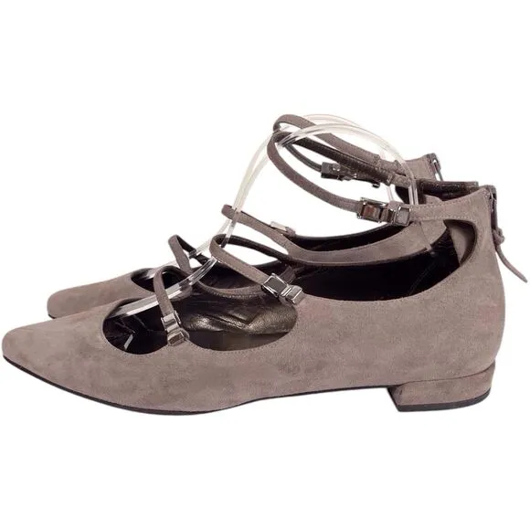STUART WEITZMAN Flippy Suede Leather Multi-Strap Flats Size 10 Mary Jane Beige