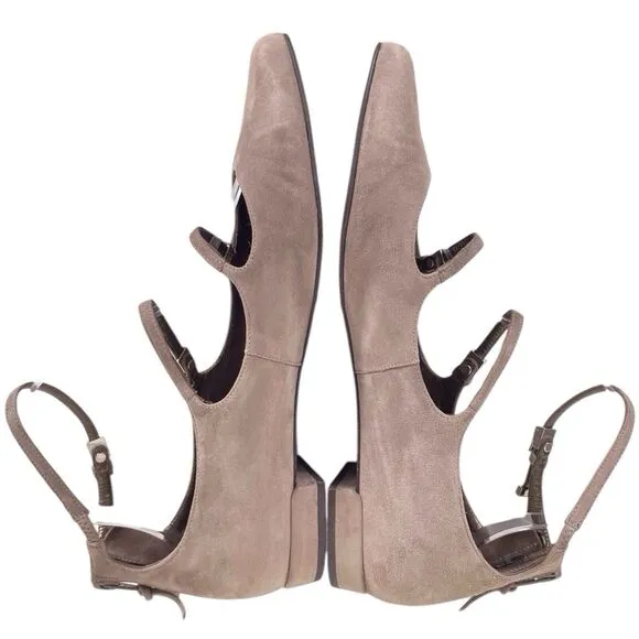 STUART WEITZMAN Flippy Suede Leather Multi-Strap Flats Size 10 Mary Jane Beige
