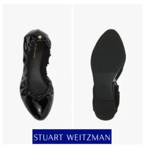 Stuart Weitzman Gabby scrunched patent leather ballet flats NWT