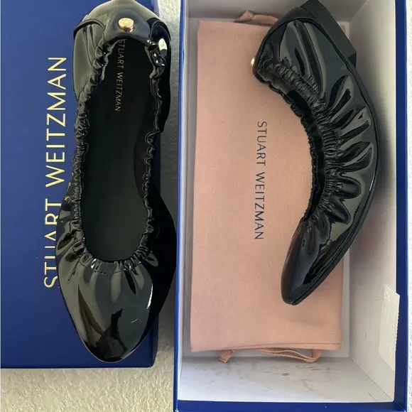 Stuart Weitzman Gabby scrunched patent leather ballet flats NWT