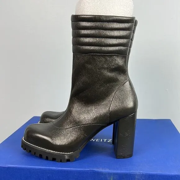 STUART WEITZMAN Isobel Crinkled Leather Boots Asphalt color made in Spain