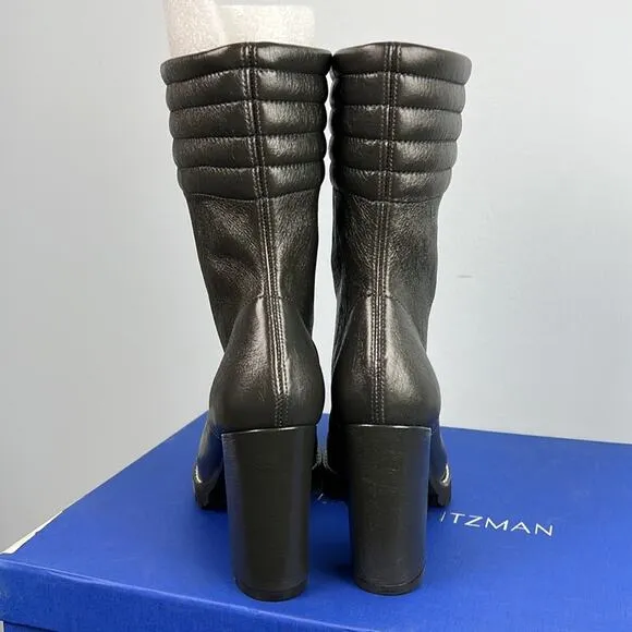 STUART WEITZMAN Isobel Crinkled Leather Boots Asphalt color made in Spain
