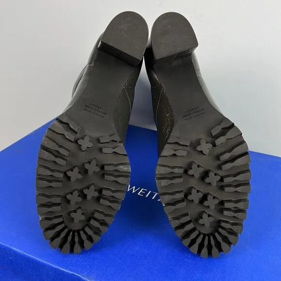 STUART WEITZMAN Isobel Crinkled Leather Boots Asphalt color made in Spain