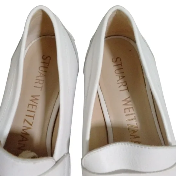 Stuart Weitzman Mila Lift Loafer Women's White Leather Flat Size 6