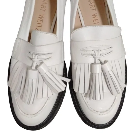 Stuart Weitzman Mila Lift Loafer Women's White Leather Flat Size 6