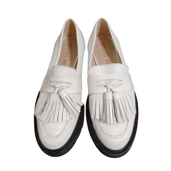 Stuart Weitzman Mila Lift Loafer Women's White Leather Flat Size 6