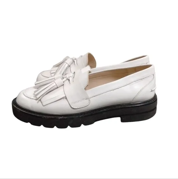 Stuart Weitzman Mila Lift Loafer Women's White Leather Flat Size 6