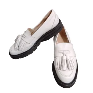 Stuart Weitzman Mila Lift Loafer Women's White Leather Flat Size 6