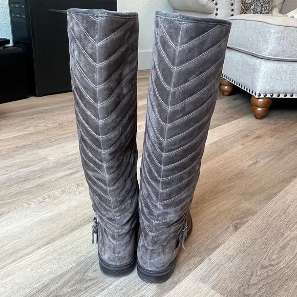 Stuart Weitzman Raceway 53497 Suede Quilted Shaft Riding Boots in Brown size 10