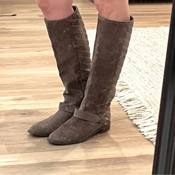 Stuart Weitzman Raceway 53497 Suede Quilted Shaft Riding Boots in Brown size 10