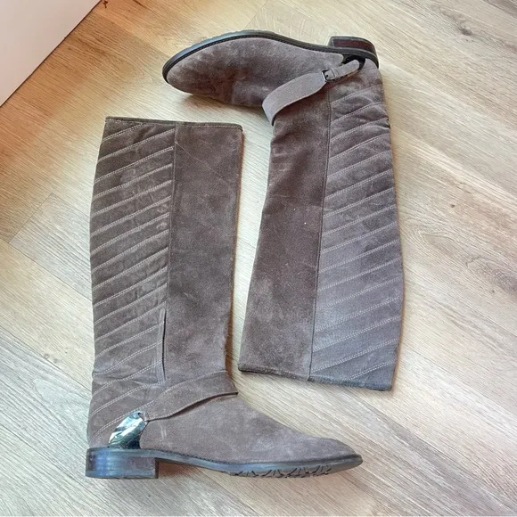 Stuart Weitzman Raceway 53497 Suede Quilted Shaft Riding Boots in Brown size 10