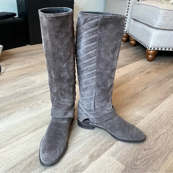 Stuart Weitzman Raceway 53497 Suede Quilted Shaft Riding Boots in Brown size 10