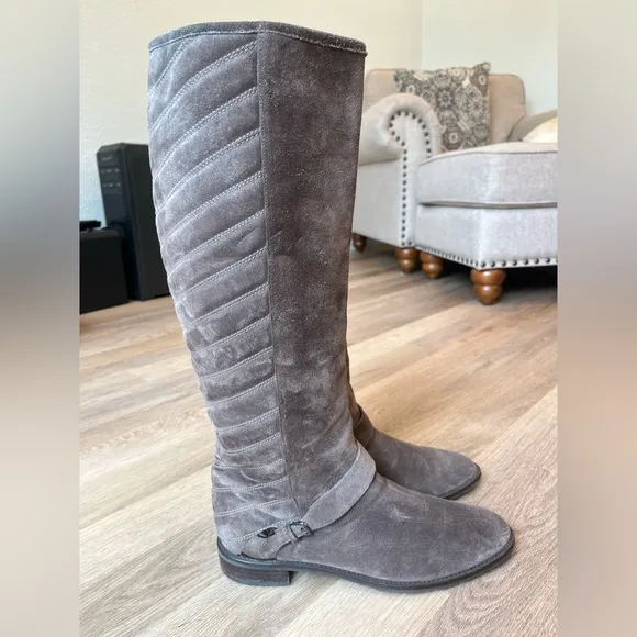 Stuart Weitzman Raceway 53497 Suede Quilted Shaft Riding Boots in Brown size 10