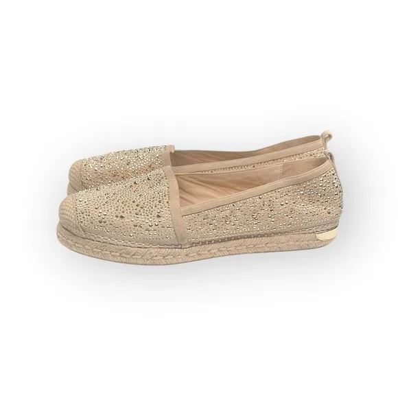 Stuart Weitzman ☀︎︎ Rockon Stud Flat Espadrilles ☀︎︎ Natural Gold Leather ☀︎︎ 9M