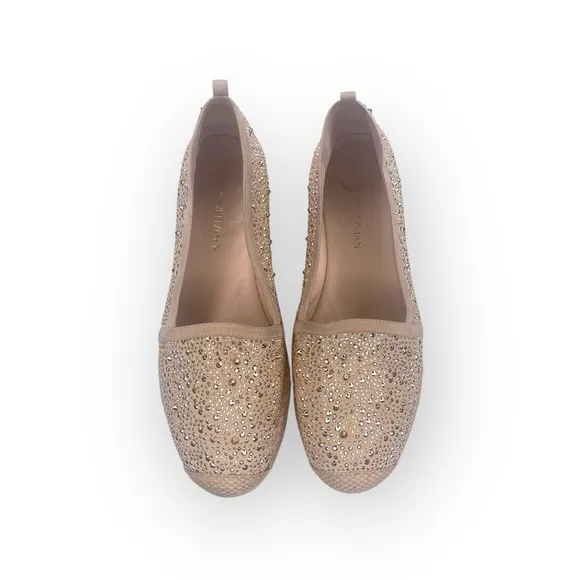 Stuart Weitzman ☀︎︎ Rockon Stud Flat Espadrilles ☀︎︎ Natural Gold Leather ☀︎︎ 9M