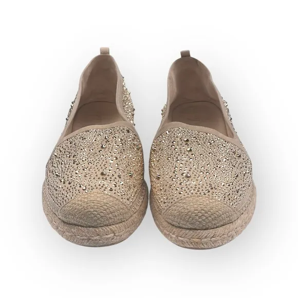 Stuart Weitzman ☀︎︎ Rockon Stud Flat Espadrilles ☀︎︎ Natural Gold Leather ☀︎︎ 9M