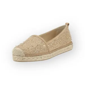 Stuart Weitzman ☀︎︎ Rockon Stud Flat Espadrilles ☀︎︎ Natural Gold Leather ☀︎︎ 9M