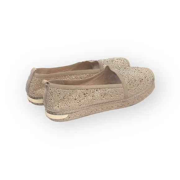 Stuart Weitzman ☀︎︎ Rockon Stud Flat Espadrilles ☀︎︎ Natural Gold Leather ☀︎︎ 9M