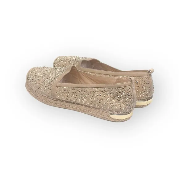 Stuart Weitzman ☀︎︎ Rockon Stud Flat Espadrilles ☀︎︎ Natural Gold Leather ☀︎︎ 9M