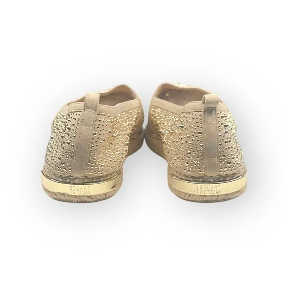 Stuart Weitzman ☀︎︎ Rockon Stud Flat Espadrilles ☀︎︎ Natural Gold Leather ☀︎︎ 9M