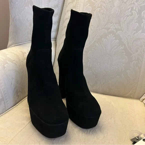Stuart Weitzman skyhigh 145 platform booties in black Suede leather women 8.5