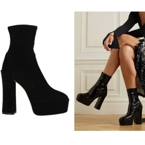 Stuart Weitzman skyhigh 145 platform booties in black Suede leather women 8.5