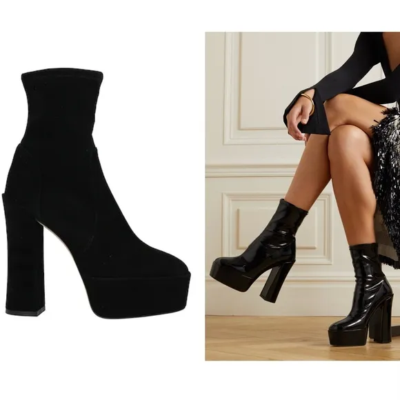Stuart Weitzman skyhigh 145 platform booties in black Suede leather women 8.5