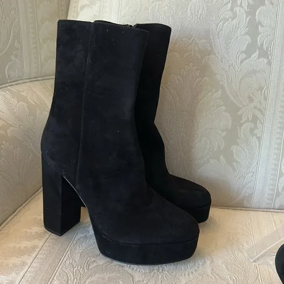 Stuart Weitzman skyhigh 145 platform booties in black Suede leather women 8.5